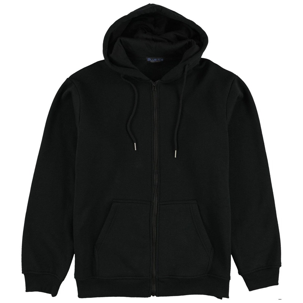 NWT Blue Ice Men's 2XL Black Full Zip Hoodie Cotton Polyester Fleece Sweatshirt